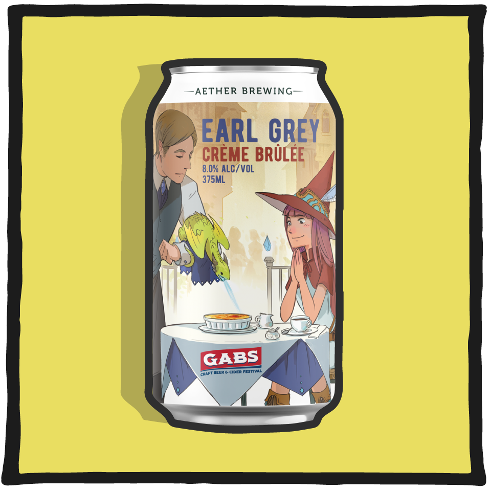 Aether Brewing Pastry Cream Ale Earl Grey Creme Brulee – Brisbane pastry cream ale brewed with Earl Grey tea and vanilla on a cream background