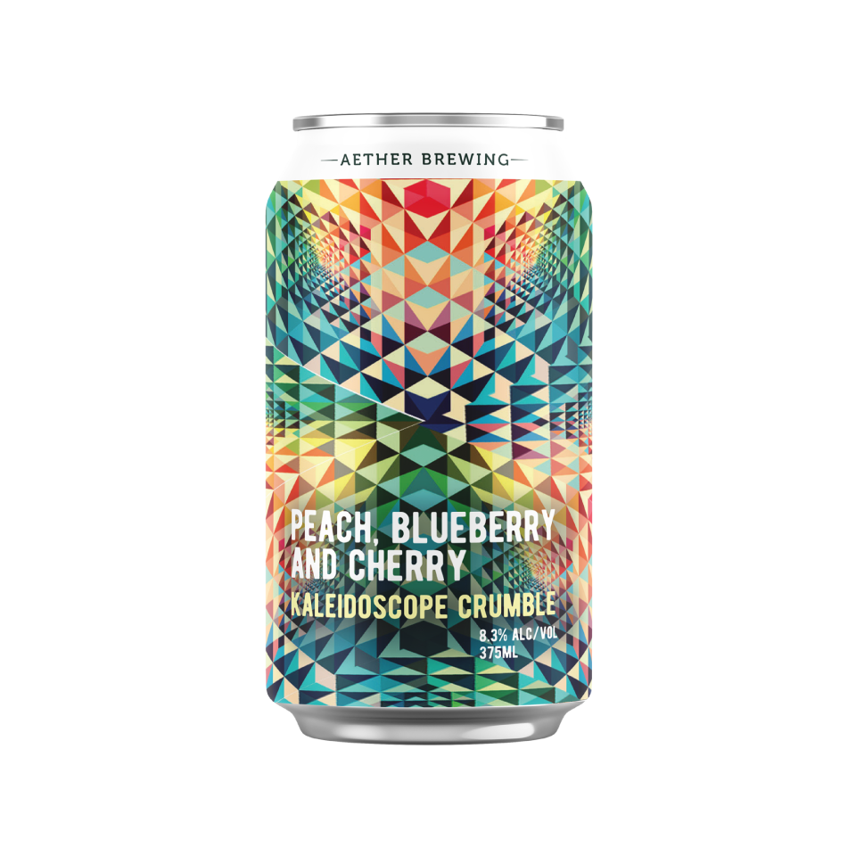 Aether Brewing Kaleidoscope Crumble – peach blueberry cherry sour with pie spice – small batch Australian craft sour beer