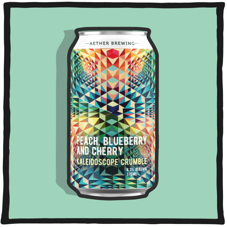 Aether Brewing Pastry Sour 'Kaleidoscope' – Brisbane pastry sour beer with mixed fruit flavours and colourful artwork on a green background