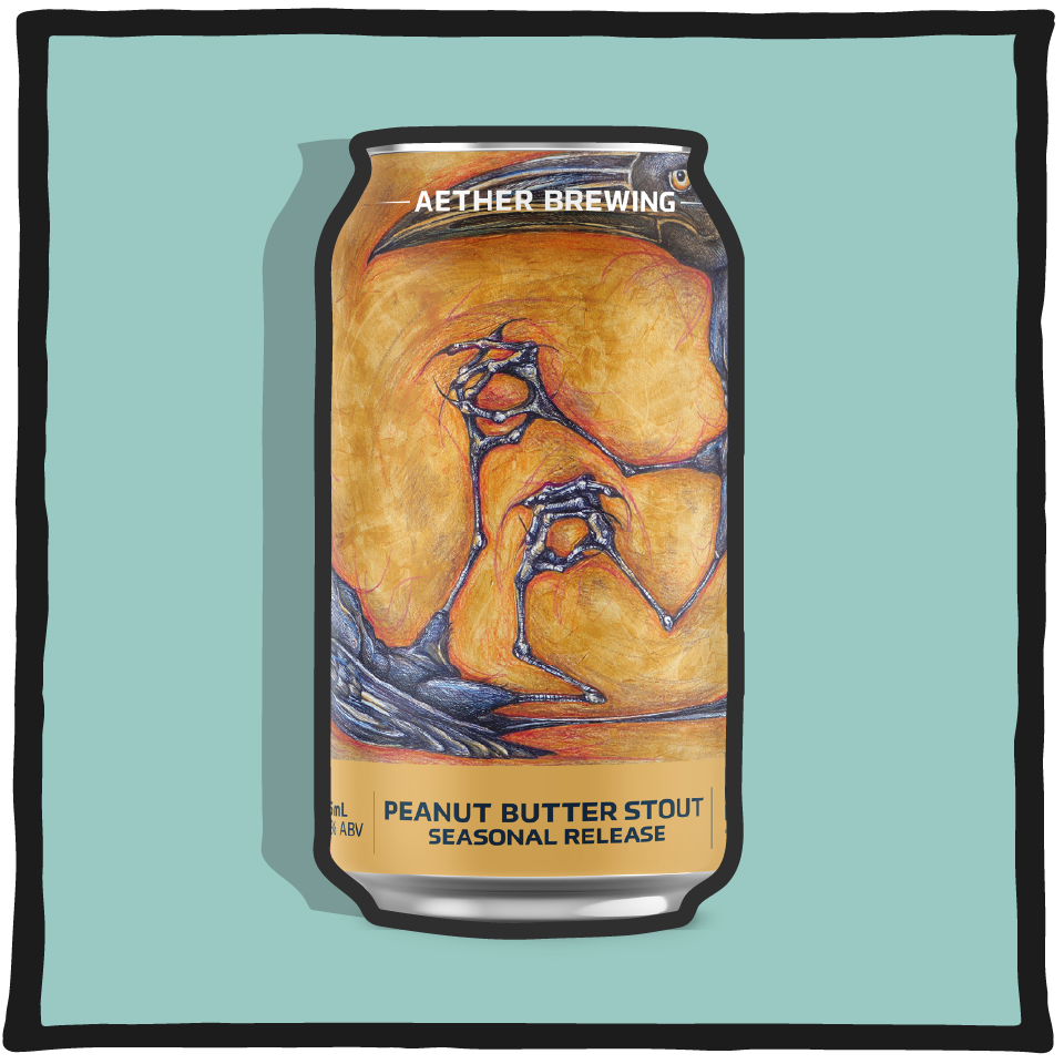 Aether Brewing Peanut Butter Stout 23/24 – Brisbane peanut butter stout with roasted malt and chocolate notes on a beige background