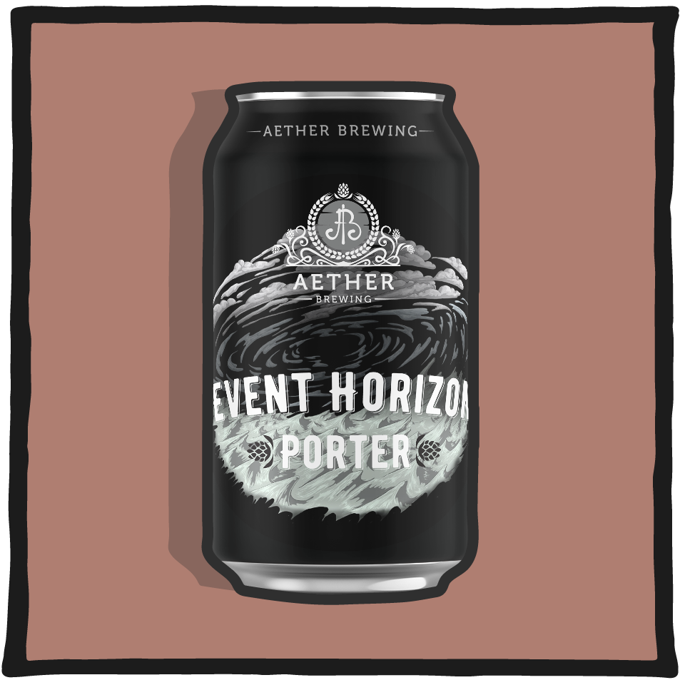 Aether Brewing Porter Event Horizon V1 – classic Brisbane porter with deep roasted malt flavour on a dark brown background