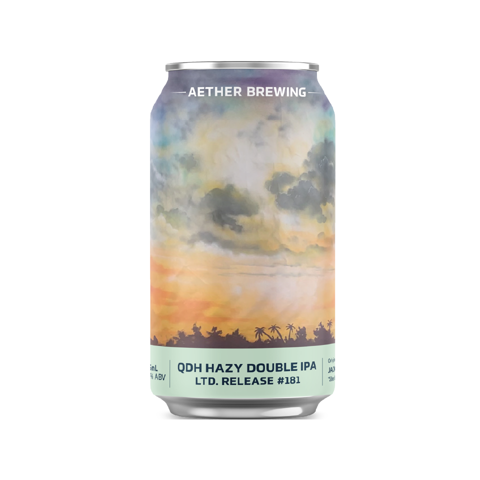 Aether Brewing QDH Hazy Double IPA – intensely juicy complex hazy double IPA – craft beer can with acrylic on canvas art by best Australian artists Jack Rowland & Mike Maka, Victoria – limited edition Australian IPA