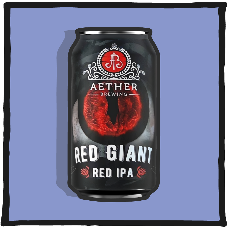 Aether Brewing Red IPA Old Red Giant – Brisbane red IPA with caramel malt body and piney hops on a red background