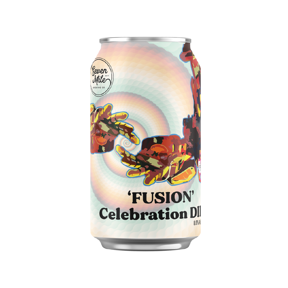 Aether Brewing Fusion – celebration double IPA with pineapple, citrus & malt – craft beer can with digital art by best Australian artist El Gato, Queensland – limited edition Australian DIPA