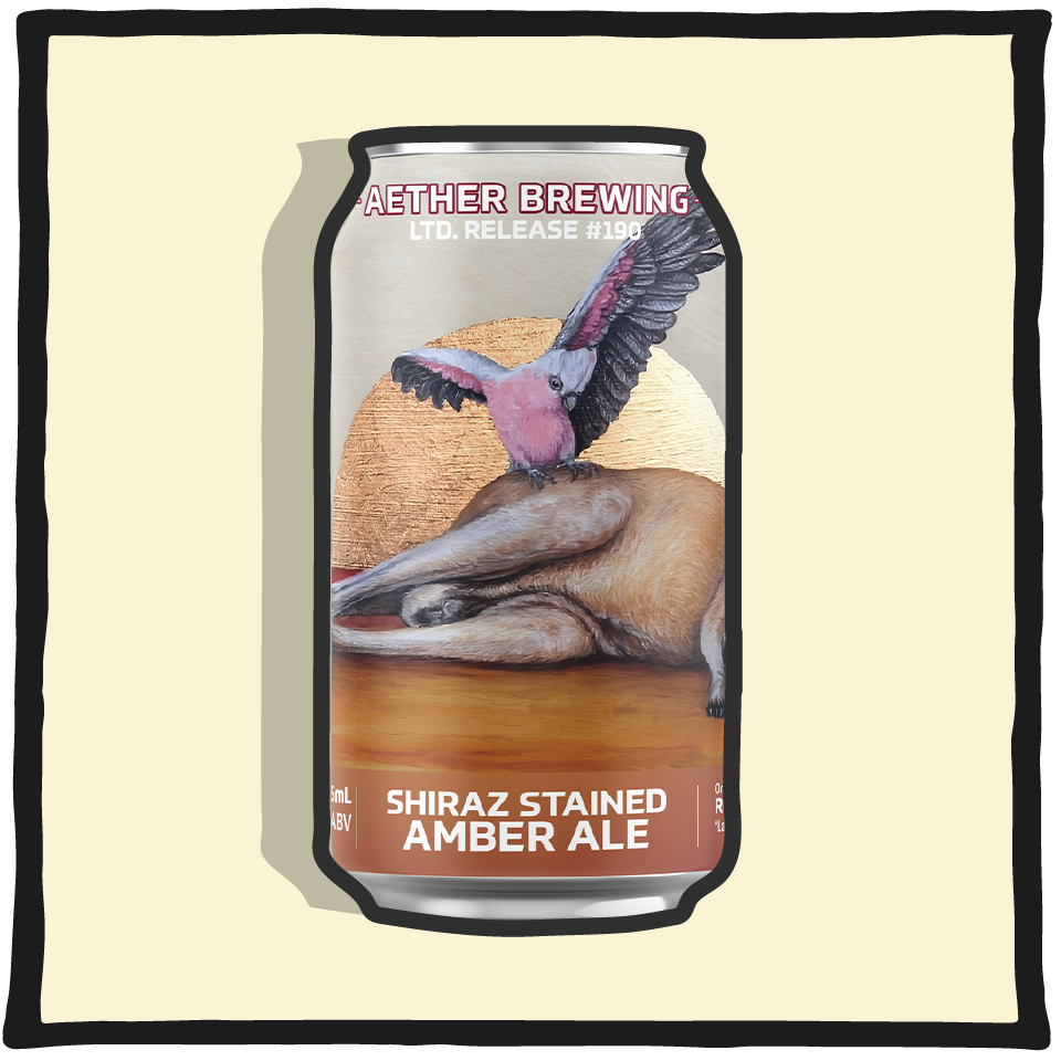 Aether Brewing Shiraz Stained Amber Ale – Brisbane amber ale aged on shiraz grapes for wine-like depth on a beige background