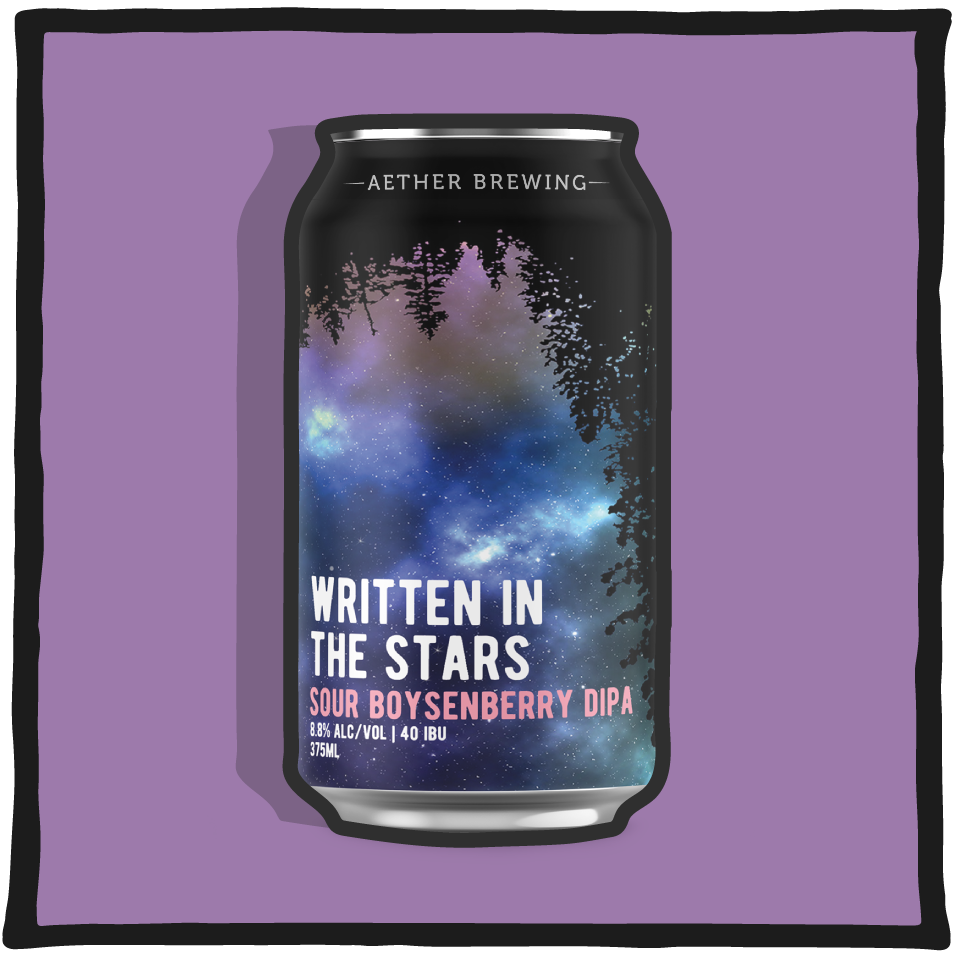 Aether Brewing Sour Boysenberry DIPA – Brisbane sour double IPA brewed with boysenberries on a purple background