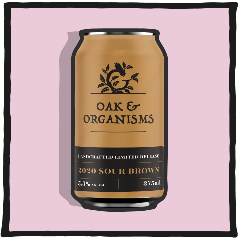 Aether Brewing Sour Brown Ale Oak Organisms – Brisbane barrel-aged sour brown ale with oak character on a tan background