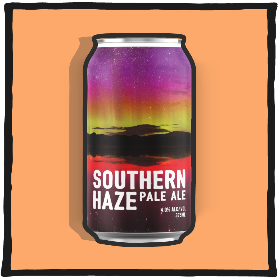 Aether Brewing Southern Haze Hazy Pale Ale – Brisbane hazy pale ale with juicy hop aroma on a gradient orange background