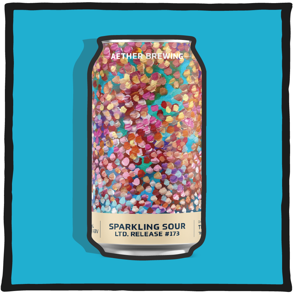 Aether Brewing Sparkling Sour – Brisbane sparkling-style sour beer with vibrant fruit notes on a teal background
