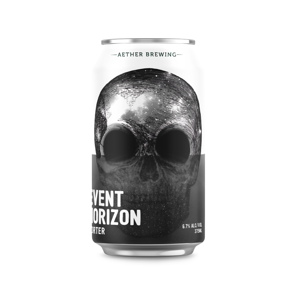 Aether Brewing Event Horizon – spiced rum porter with chocolate & vanilla – craft beer can with digital illustration by best Australian artist Steve Falco, Queensland – limited edition Australian porter