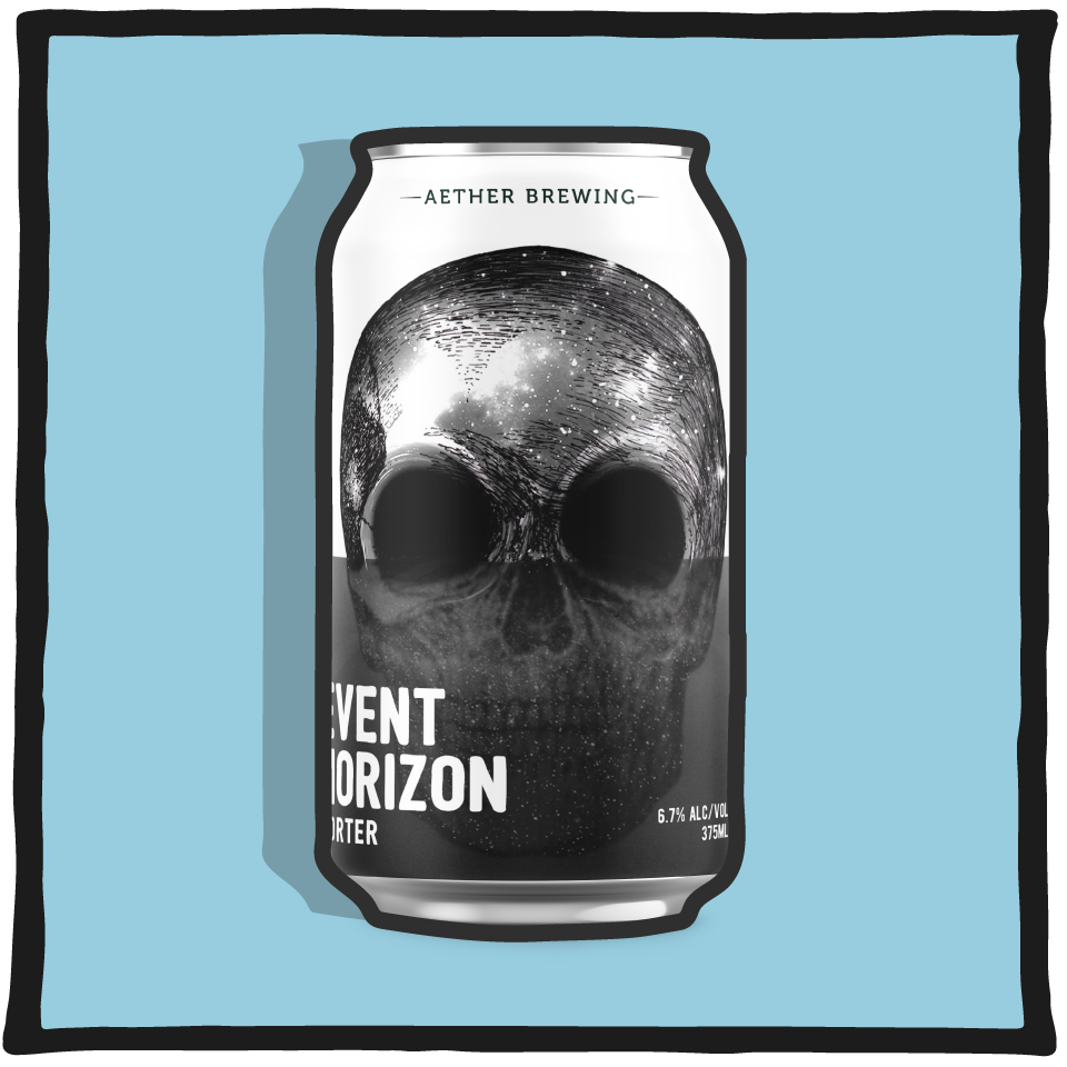 Aether Brewing Spiced Rum Porter Event Horizon – Brisbane dark porter infused with spiced rum and roasted malt on a grey-blue background