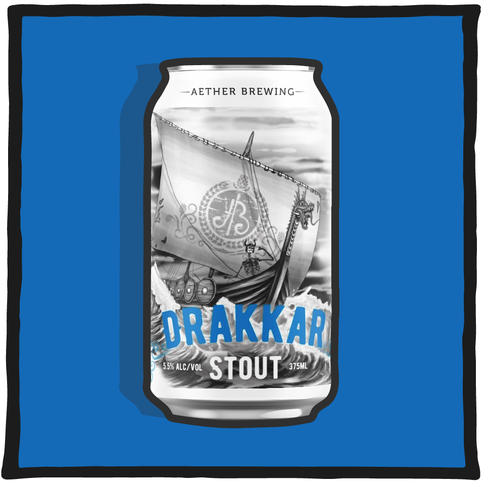 Aether Brewing Stout Drakkar – Brisbane stout with roasted malt and dark chocolate flavours on a blue background