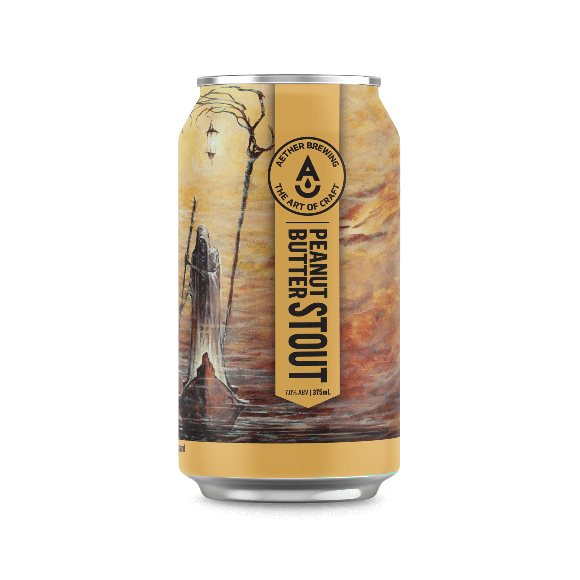 Aether Brewing Peanut Butter Stout – rich chocolatey vegan stout – craft beer can with oil on board art by best Australian artist Jon Weber, Queensland – limited edition Australian stout