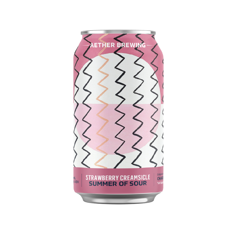 Aether Brewing Strawberry Creamsicle Sour – fruity creamy tart sour – craft beer can with acrylic on canvas art by best Australian artist Charlie Nanos, Victoria – limited edition Australian sour beer