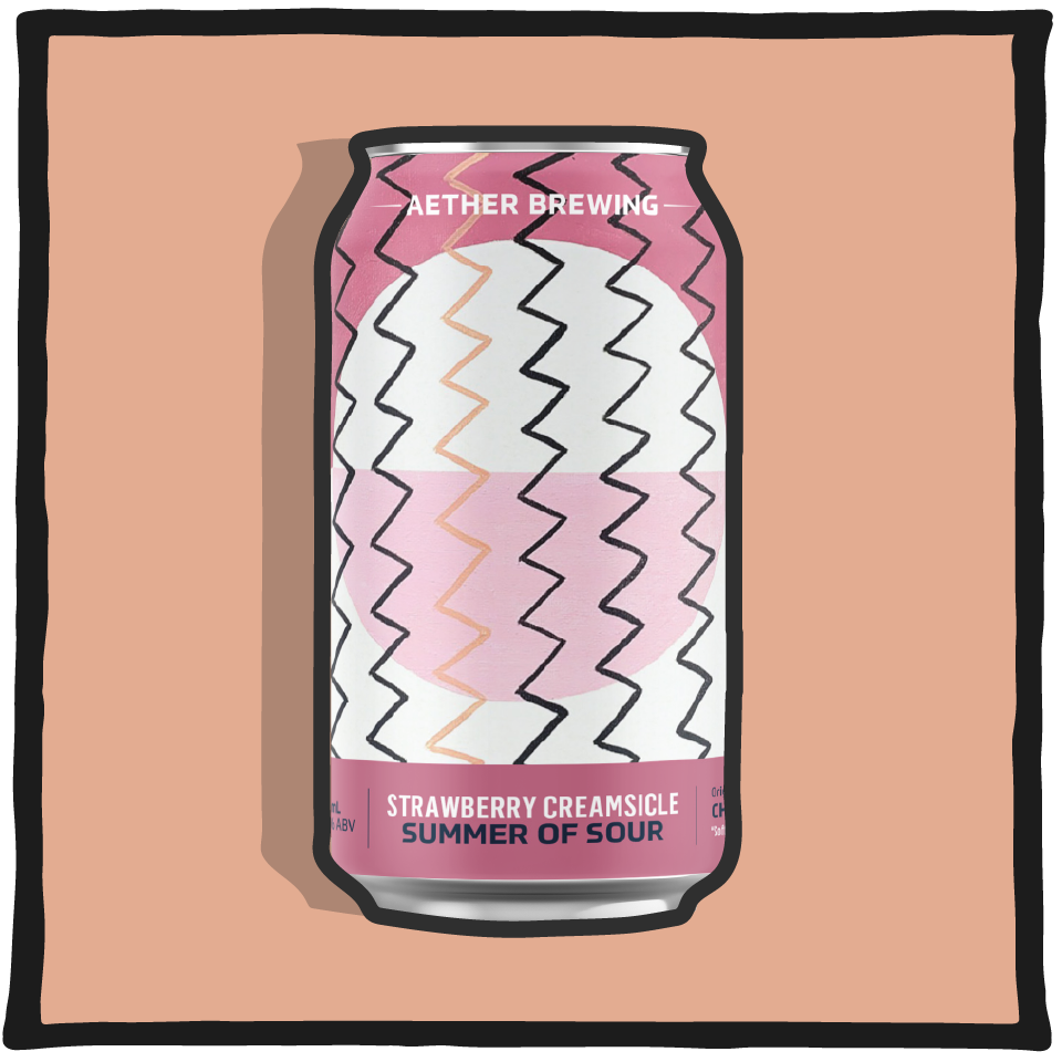Aether Brewing Strawberry Creamsicle Sour – Brisbane sour beer brewed with strawberry and vanilla for a dessert-inspired flavour on a pink background