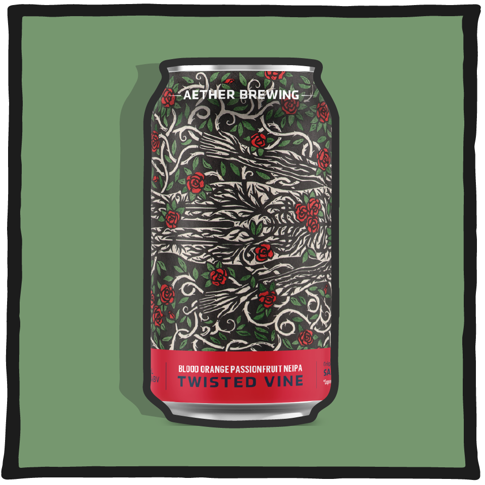 Aether Brewing Twisted Vine Blood Orange – Brisbane sour beer brewed with blood orange and tart citrus character on a green background