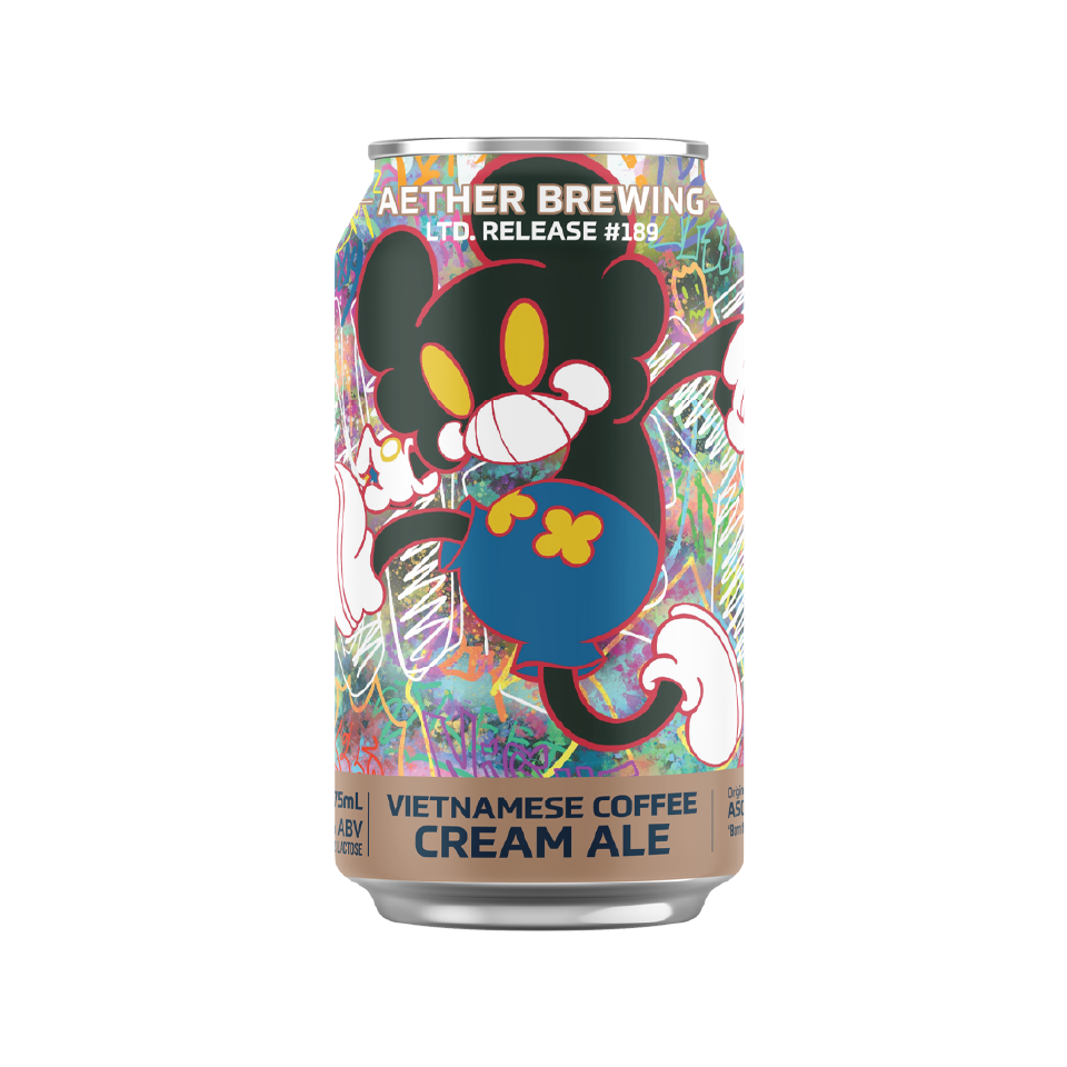 Aether Brewing Vietnamese Coffee Cream Ale – silky sweet coffee-forward cream ale – craft beer can with digital art by best Australian artist Asooraguy, Queensland – limited edition Australian coffee beer