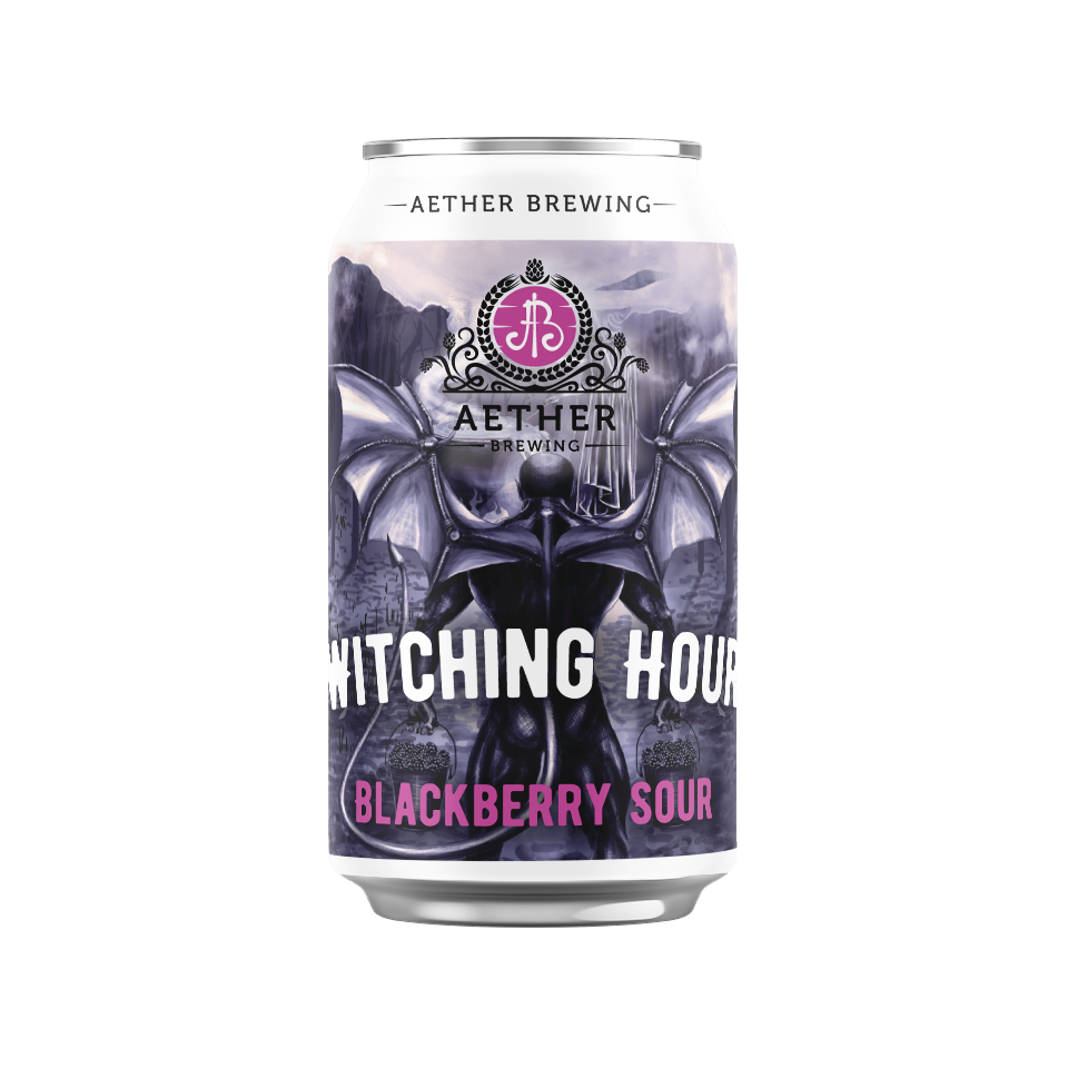 Aether Brewing Witching Hour – blackberry sour with tart smooth finish – craft beer can with digital illustration by best Australian artist Steve Falco, Queensland – small batch Australian sour beer