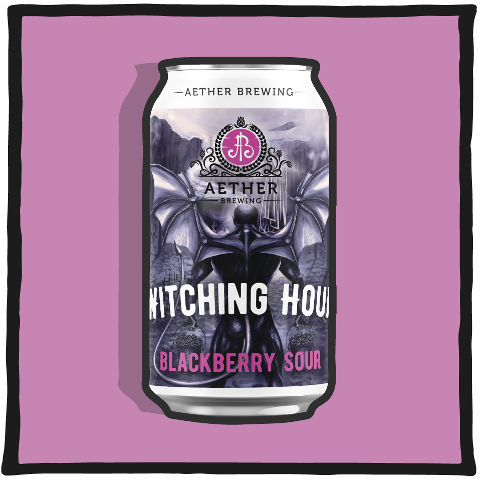 Aether Brewing Witching Hour Blackberry V2 – Brisbane pastry sour beer brewed with blackberry and vanilla cream on a mauve background