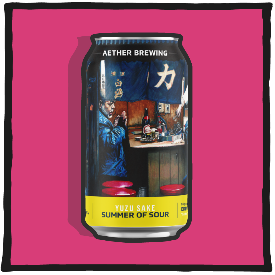 Aether Brewing Yuzu Sake Sour – Brisbane sour beer brewed with yuzu fruit and sake yeast on a magenta background