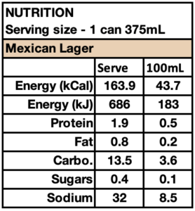 Aether Mexican Lager Nutritional Information