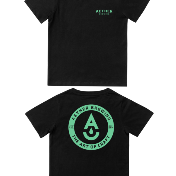 Aether Brewing Black Tee with Green Print