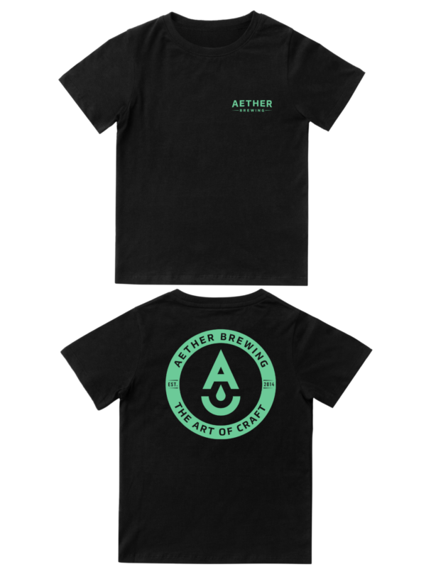 Aether Brewing Black Tee with Green Print