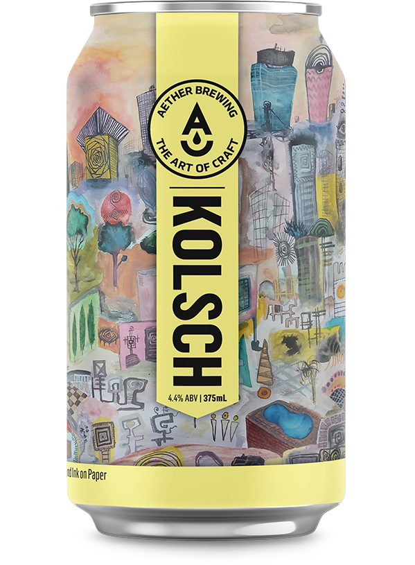 A single craft beer can of Aether's Kolsch. Brewed in Brisbane, Australia for Oktoberfest 2025.